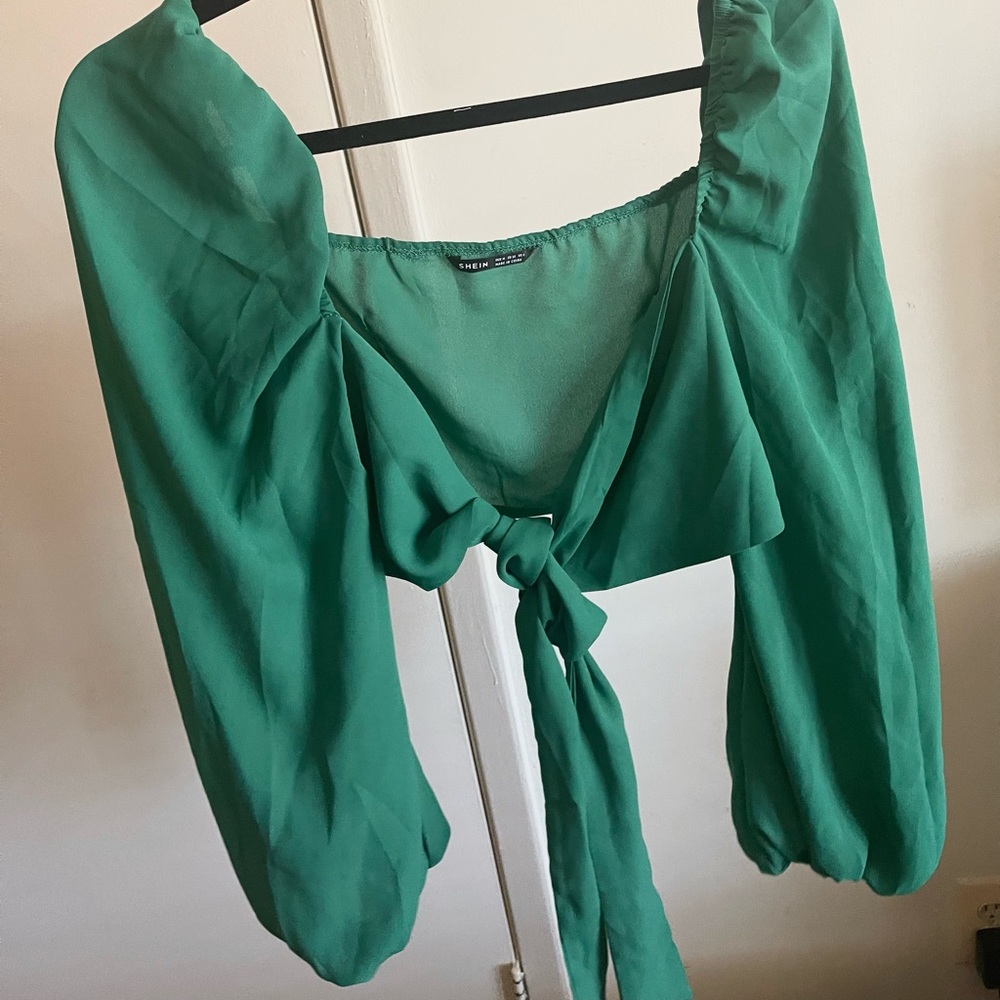 Green Tie Front Crop Top